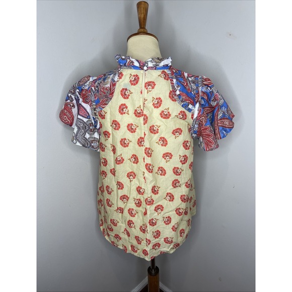 Farm Rio Ruffle-Sleeve Printed Blouse Medium M - Picture 4 of 10